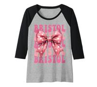 Womens Bristol Name Coquette Bow Aesthetic for Women Girls Raglan Baseball Tee
