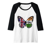 Womens Britain and India Mix Butterfly British Indian Roots Raglan Baseball Tee