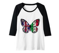 Womens Britain and Italy Mix Butterfly British Italian Roots Raglan Baseball Tee