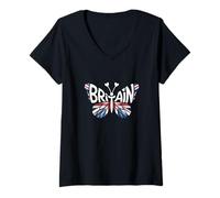 Women's Britain Butterfly - British Flag Colors Souvenir V-Neck T-Shirt