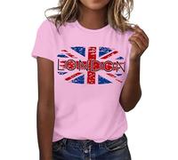 Womens Britain Shirt Union Jack Flag Souvenir Printed Patriotic T-Shirt Casual Short Sleeve Crew Neck Tops for Street Festivals