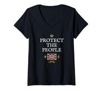 Womens BRITAIN UK PATRIOTS PROTECT THE PEOPLE SUPPORT UNION JACK V-Neck T-Shirt
