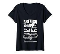 Womens British 1960's Classic Super Car E-Type V-Neck T-Shirt