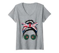 Womens British Bangladeshi Girl UK Headband Bangladesh Sunglasses V-Neck T-Shirt