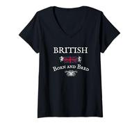 Womens BRITISH BORN AND BRED, UK, ENGLAND, GREAT BRITAIN, BLIGHTY V-Neck T-Shirt