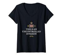 Womens British England Patriot Proud Support UNCONTROLLED Invasion V-Neck T-Shirt