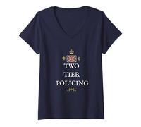 Womens British England Patriot Support Protect Two Tier POLICING UK V-Neck T-Shirt