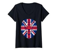 Women's British Flag Colors Lion Head V-Neck T-Shirt