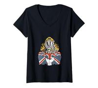 Womens British Flag with Firefighter V-Neck T-Shirt