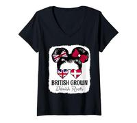 Womens British Grown Danish Roots Girl Britain Denmark Heritage V-Neck T-Shirt