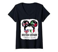 Womens British Grown Italian Roots Girl Britain Italy Heritage V-Neck T-Shirt