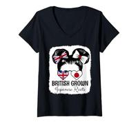 Womens British Grown Japanese Roots Girl Britain Japan Heritage V-Neck T-Shirt