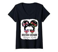 Womens British Grown Kenyan Roots Girl Britain Kenya Heritage V-Neck T-Shirt