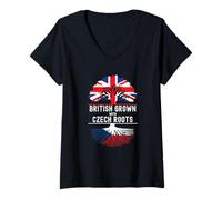 Womens British Grown with Czech Roots Heritage V-Neck T-Shirt
