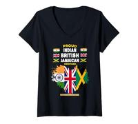 Women's British Indian Jamaican Flag Idea for Women & Indian Roots V-Neck T-Shirt