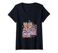Women's British Isles Patriots Vote Lowe Restore Britain Union Flag V-Neck T-Shirt