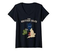 Womens British Isles Sea Ireland Scotland Wales England Map Coins V-Neck T-Shirt