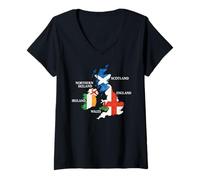 Womens British Isles Sea Ireland Scotland Wales England Map Coins V-Neck T-Shirt