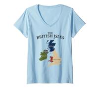 Womens British Isles Sea Ireland Scotland Wales England Map Coins V-Neck T-Shirt