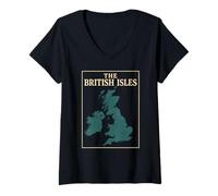 Womens British Isles Sea Ireland Scotland Wales England Map Coins V-Neck T-Shirt