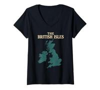 Womens British Isles Sea Ireland Scotland Wales England Map Coins V-Neck T-Shirt