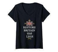 Women's British Patriot Proud United Kingdom Restore Britain HAS Leg V-Neck T-Shirt