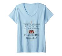 Womens BRITISH PATRIOT SUPPORT PROUD BRITAIN TROY HORSE WAS INVADED V-Neck T-Shirt