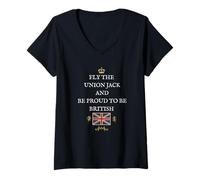 Womens BRITISH PATRIOTS SUPPORT PROTECT FLY THE UNION JACK FLAG UK V-Neck T-Shirt