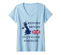 Women's British Pride United Kingdom Restore Britain Unity Strength V-Neck T-Shirt
