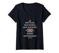 Womens BRITISH PROUD PATRIOTS SUPPORT BEST PEOPLE WORST GOVERNMENT V-Neck T-Shirt