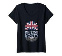 Womens British Roots - Britain Flag Colors Family Tree Souvenir V-Neck T-Shirt