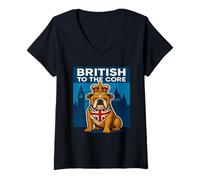 Womens British to The Core Bulldog Crowned V-Neck T-Shirt