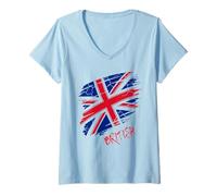 Womens British Union Jack Flag Grunge Style Streetwear Vibe Women V-Neck T-Shirt