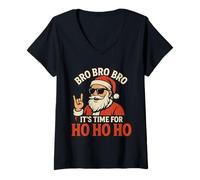 Womens Bro Bro Bro - It’s Time for Ho Ho Ho V-Neck T-Shirt