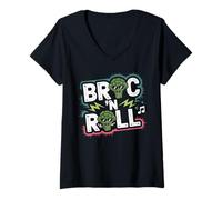 Womens Broc ‘n Roll - Funny Vegan Broccoli Rock Music Pun V-Neck T-Shirt