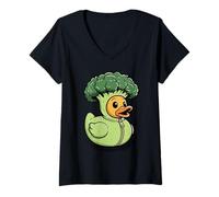 Womens Broccoli Duck Veggie Vegan Vegetarian V-Neck T-Shirt