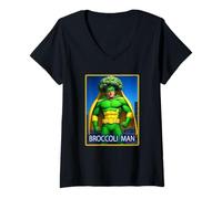 Womens Broccoli Man Vegan Superhero V-Neck T-Shirt