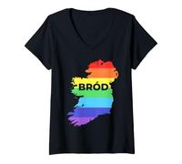 Women's Bród Irish Gaeilge Pride with a Rainbow Ireland Map LGBTQ+ V-Neck T-Shirt