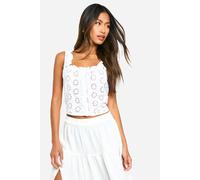 Womens Broderie Button Down Corset - White - 10, White