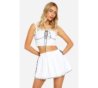 Womens Broderie Contrast Bow Mini Skirt - White - 10, White