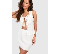 Womens Broderie Mini Skirt - White - 10, White
