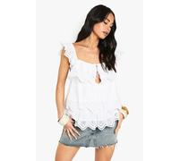 Womens Broderie Trim Layered Cami Top - White - 8, White