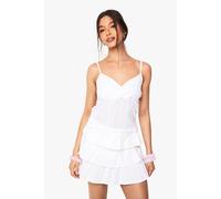 Womens Broderie Wrap Front Rose Detail Cami Top - White - 14, White