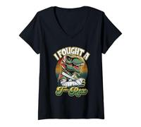 Womens Broken Arm Recovery Kids Boys Dinosaur I Fought A T-rex V-Neck T-Shirt