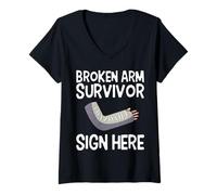 Women's Broken Arm Survivor Sign Here Surgery Recovery V-Neck T-Shirt
