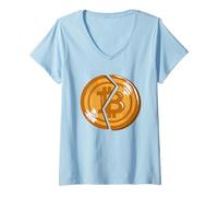 Womens Broken Bitcoin Coin - Cryptocurrency Crash Anti-Crypto V-Neck T-Shirt
