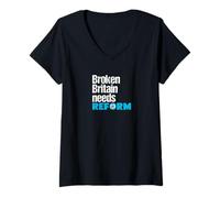 Womens Broken Britain Needs Reform UK - Political British Protest V-Neck T-Shirt