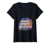 Women's Broken Crayons Can Still Affect Mental Health Awareness V-Neck T-Shirt