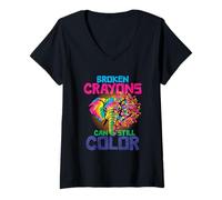 Women's Broken Crayons Can Still Color Elephant V-Neck T-Shirt