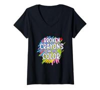 Womens Broken Crayons Can Still Color Suicide Prevention Awareness V-Neck T-Shirt